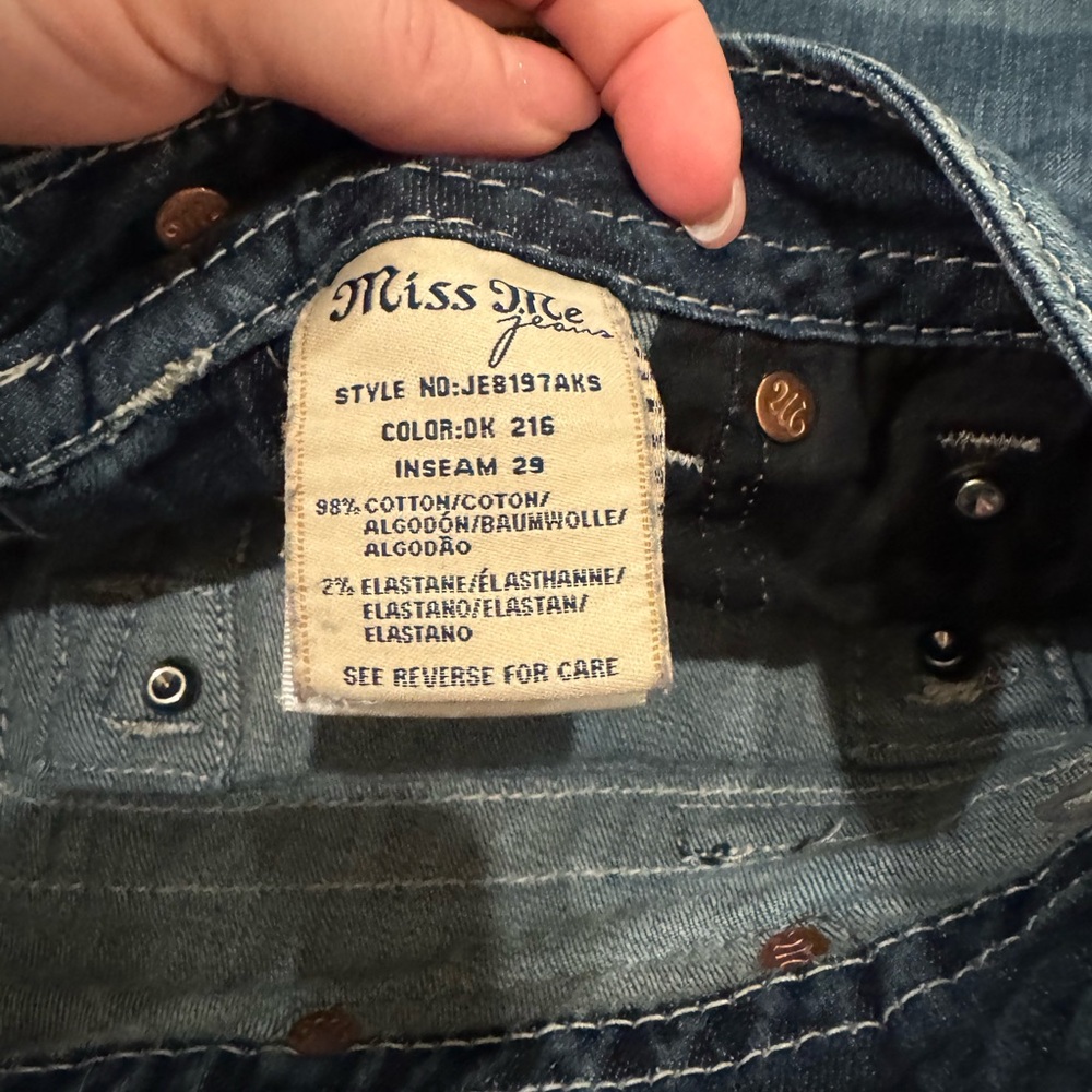 Miss Me Blue Skinny Jeans with Ornate Rhinestone Design - Picture 3 of 3